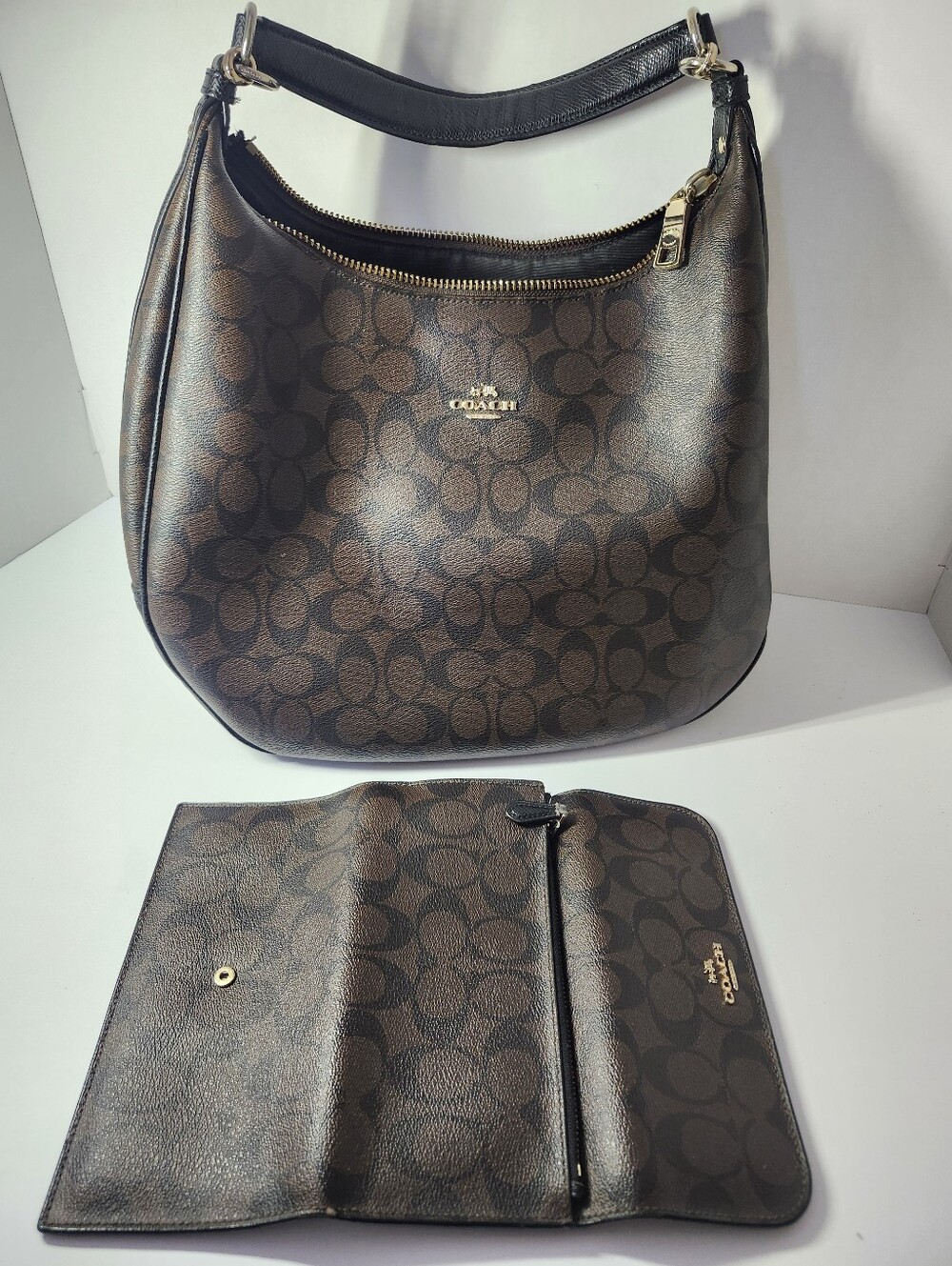 Coach Brown Signature Monogram Hobo with Matching Wallet - Picture 6 of 10
